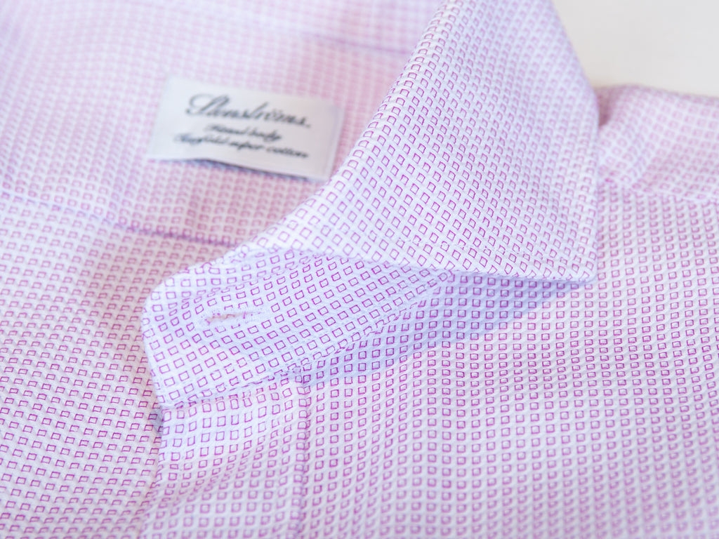 Stenstroms Burgundy on White Box Weave Fitted Body Dress Shirt