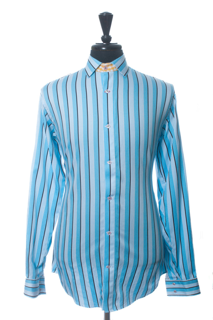 Robert Graham Blue Barcode Stripe Shirt