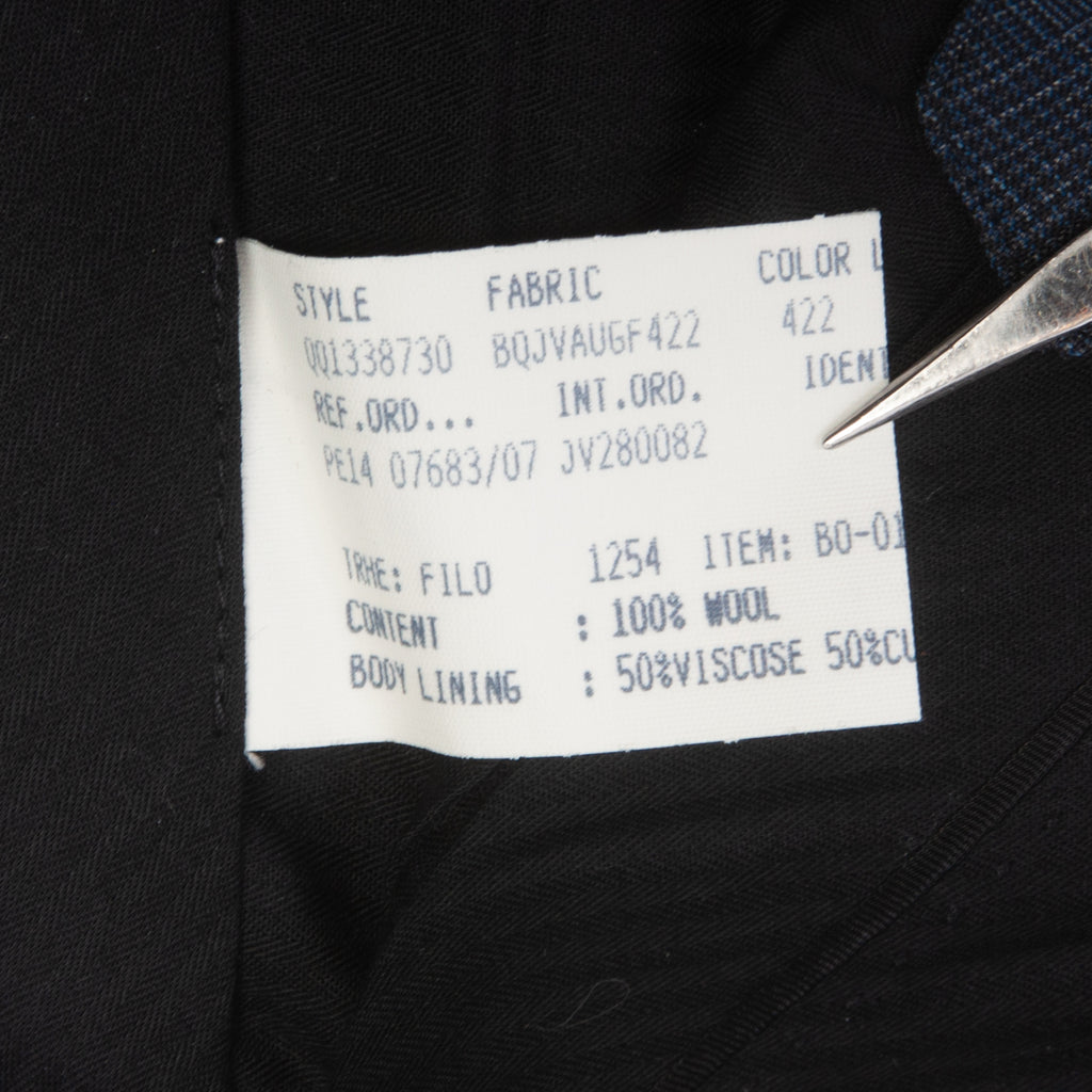 Caruso Dark Blue Check Print Wool Pants