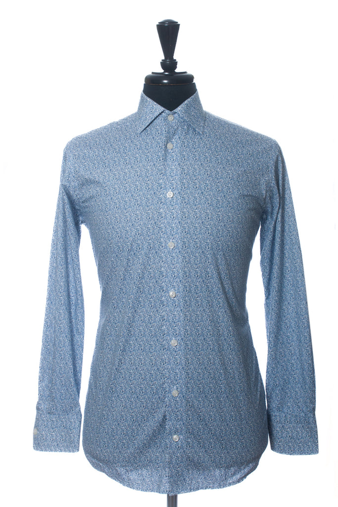 Eton Blue Floral Print Slim Fit Dress Shirt