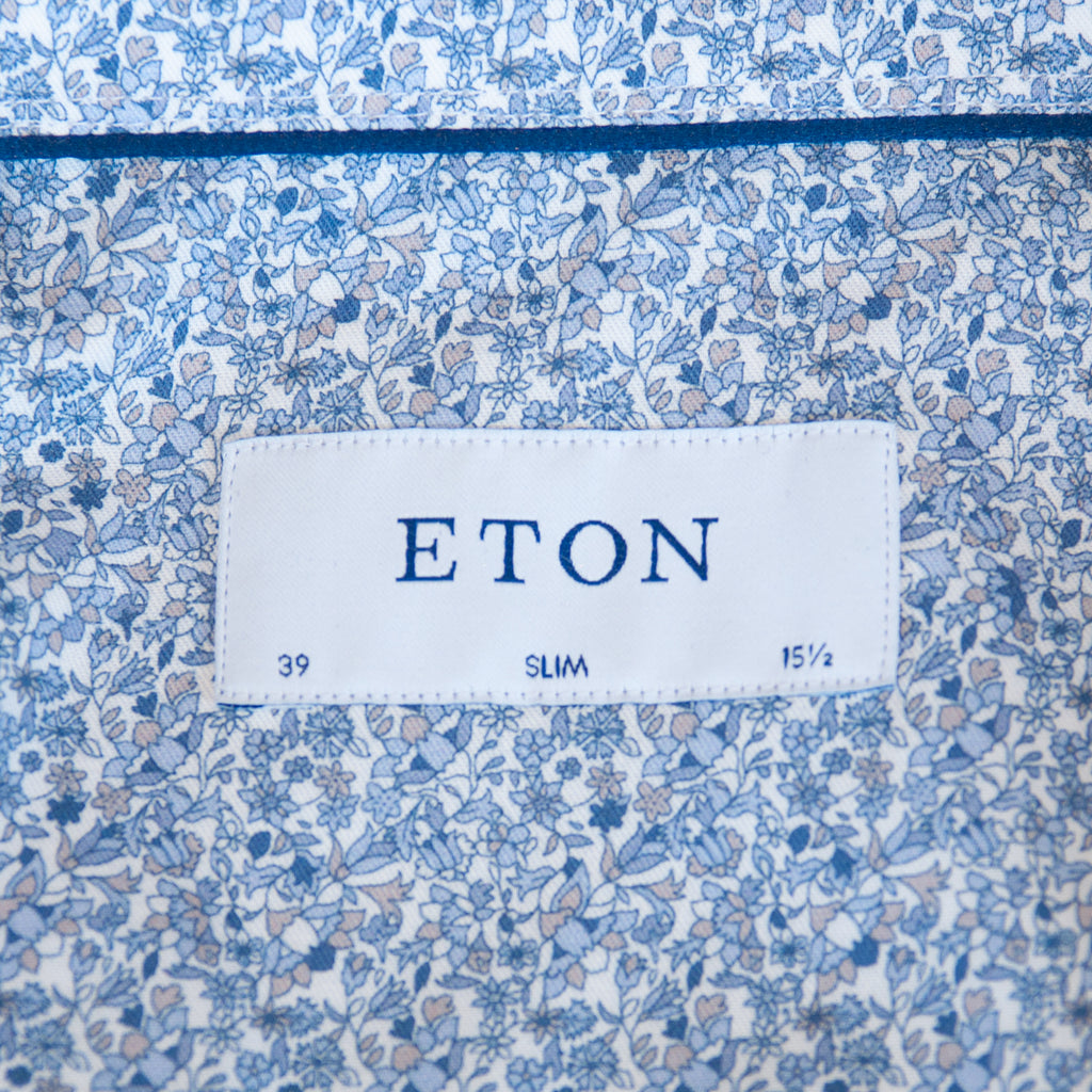 Eton Blue Floral Print Slim Fit Dress Shirt