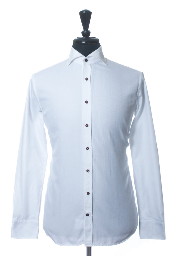 Stenstroms White Fitted Body TwoFold Cotton Twill Dress Shirt