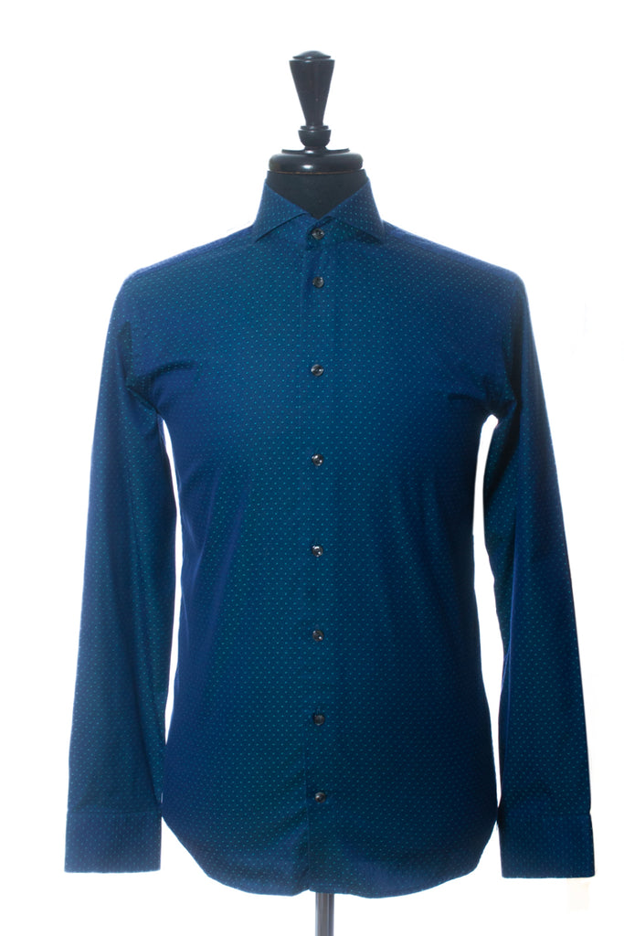 Eton Blue Polka Dot Slim Fit Cambridge Dress Shirt