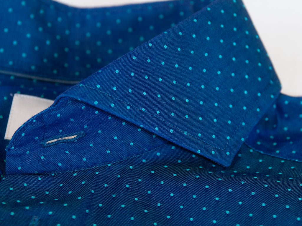 Eton Blue Polka Dot Slim Fit Cambridge Dress Shirt