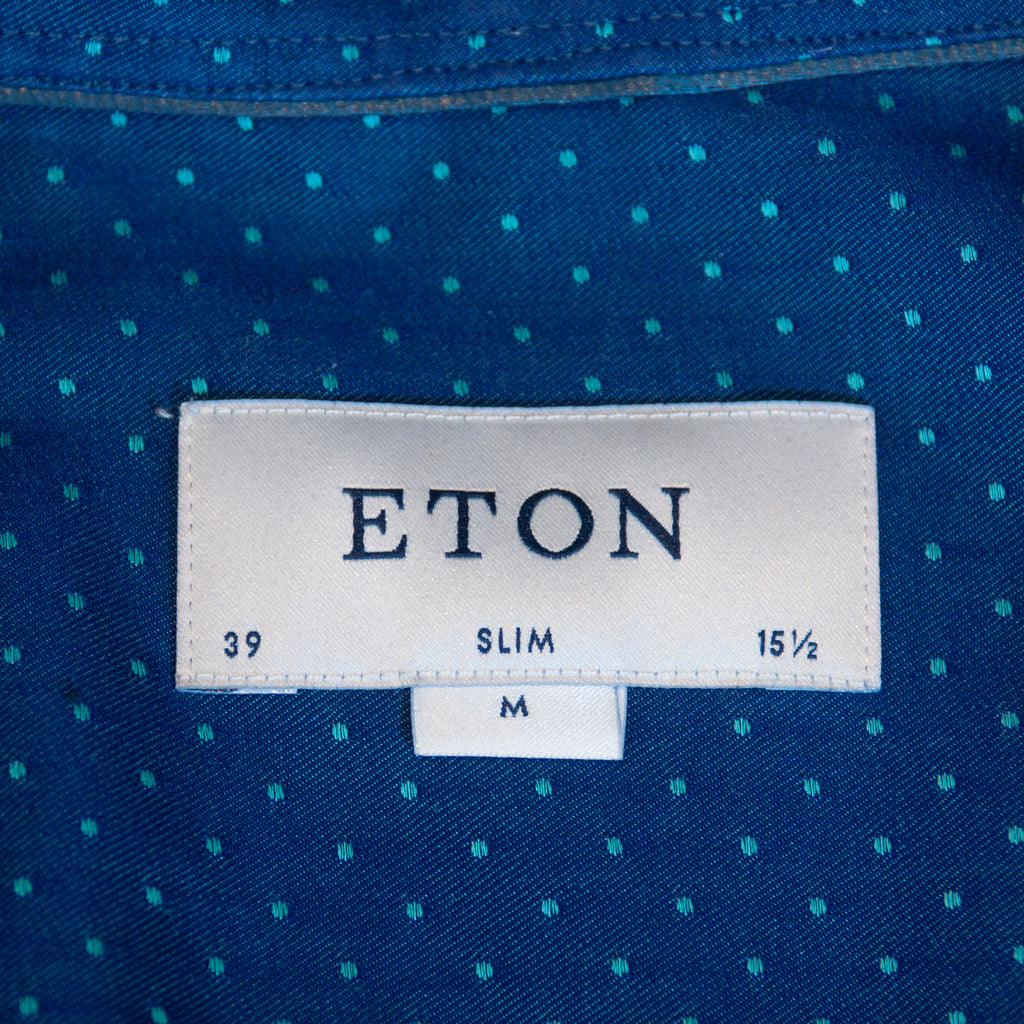 Eton Blue Polka Dot Slim Fit Cambridge Dress Shirt