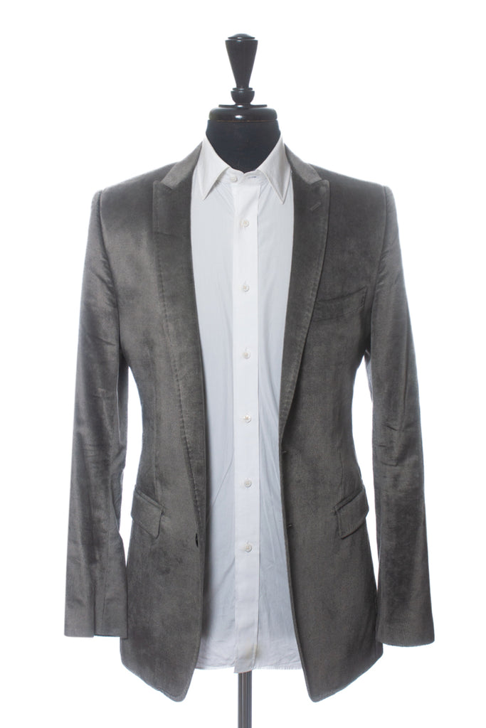Dolce & Gabbana Grey Velvet Peak Lapel Blazer