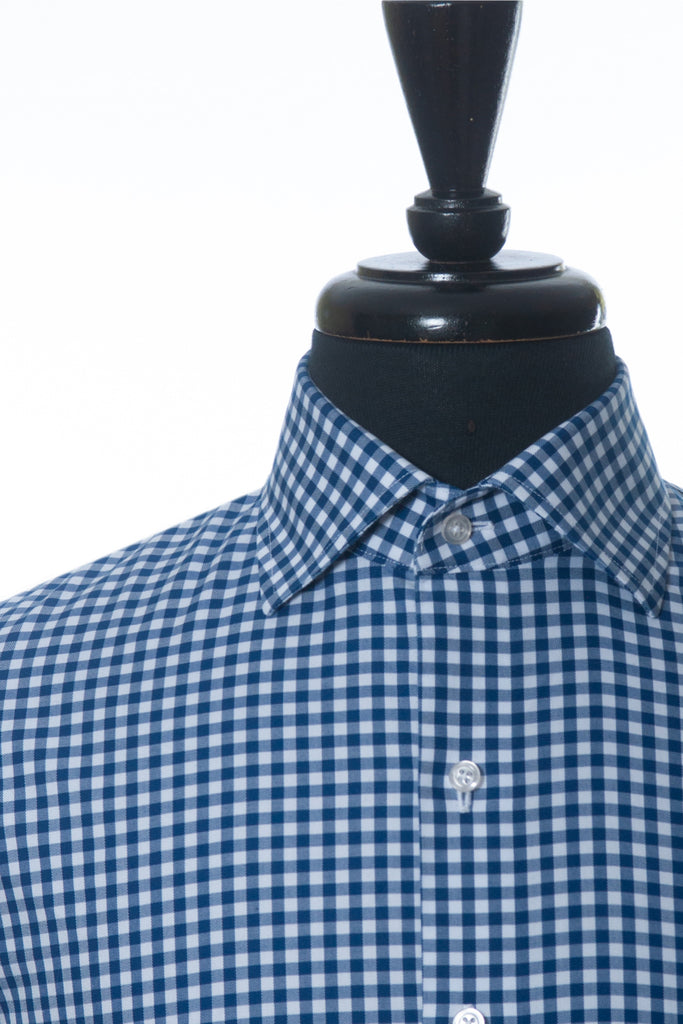 Proper Cloth Navy Blue Gingham Check Non-Iron Supima Cotton Shirt