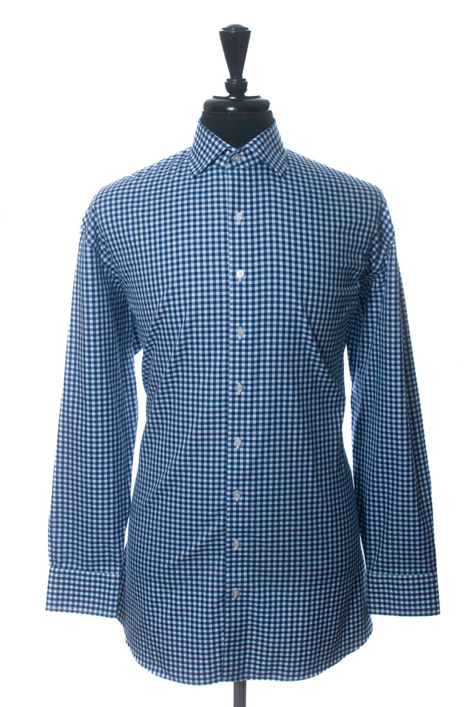 Proper Cloth Navy Blue Gingham Check Non-Iron Supima Cotton Shirt