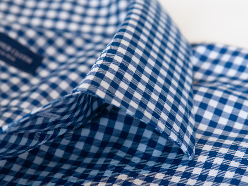 Proper Cloth Navy Blue Gingham Check Non-Iron Supima Cotton Shirt