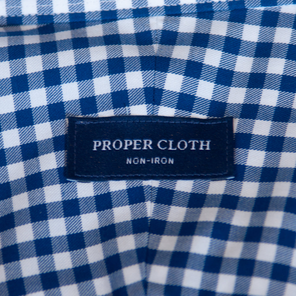 Proper Cloth Navy Blue Gingham Check Non-Iron Supima Cotton Shirt