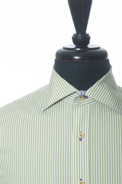 Stenstroms Slim Line Green Striped Luxury Poplin Dress Shirt