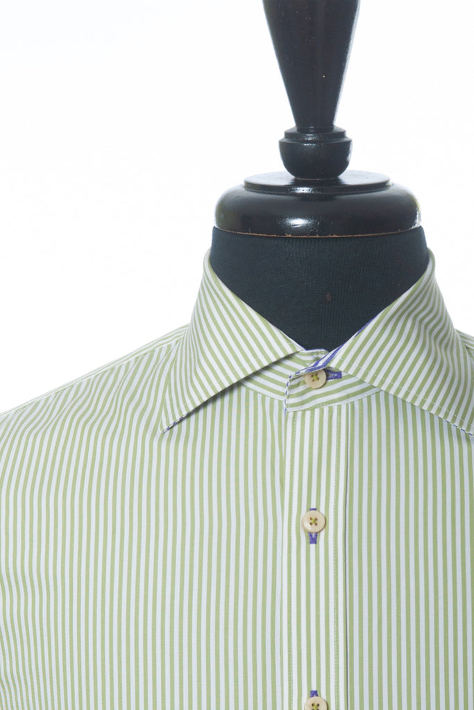 Stenstroms Slim Line Green Striped Luxury Poplin Dress Shirt