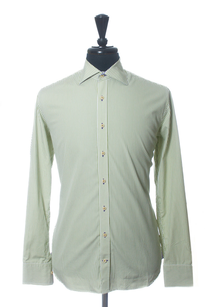 Stenstroms Slim Line Green Striped Luxury Poplin Dress Shirt