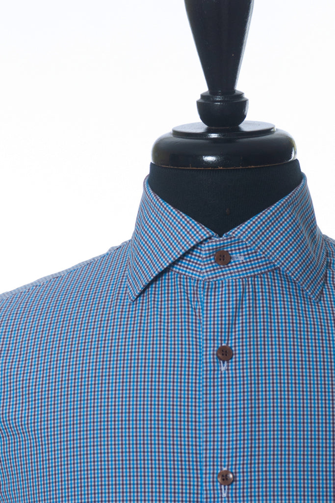 Stenstroms Blue Check Fitted Body Dress Shirt