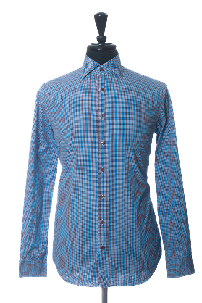 Stenstroms Blue Check Fitted Body Dress Shirt