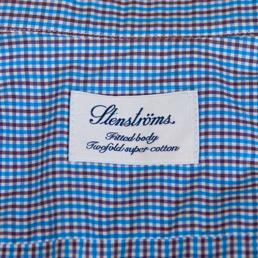 Stenstroms Blue Check Fitted Body Dress Shirt