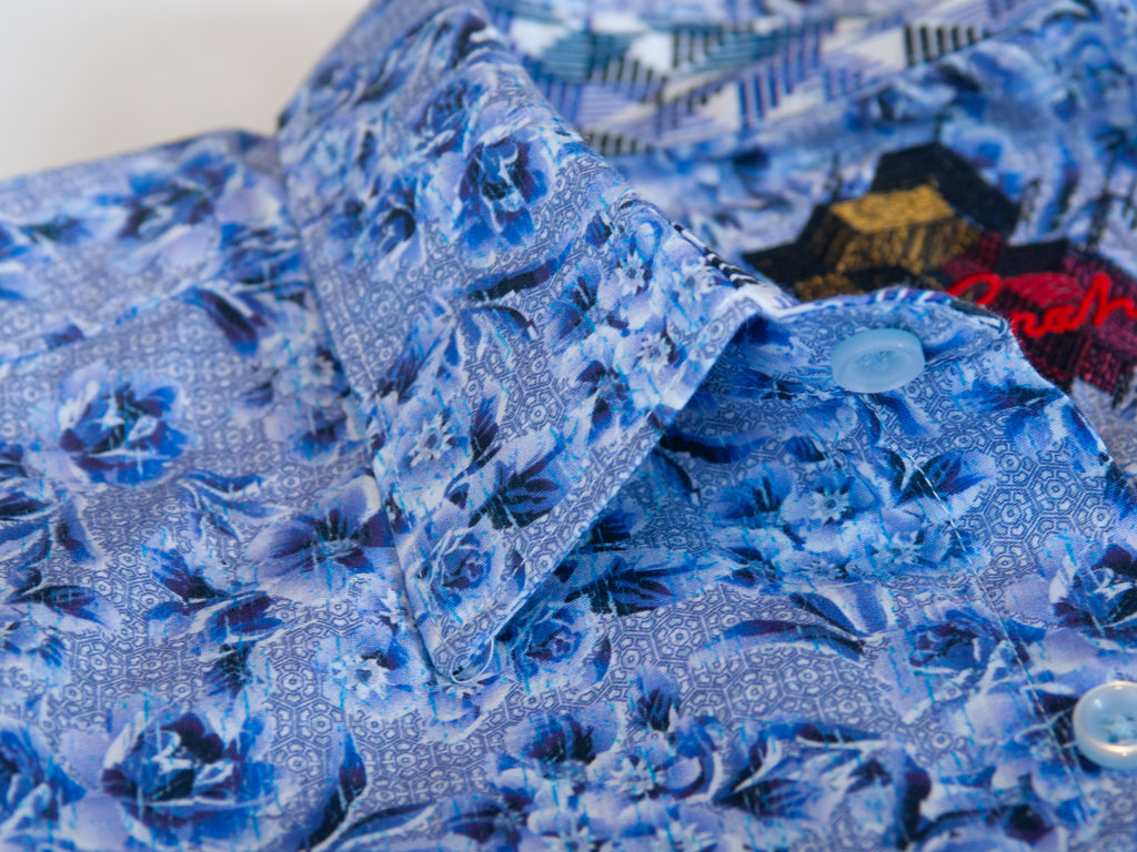 Robert Graham Bold Blue Floral Print Classic Fit Shirt