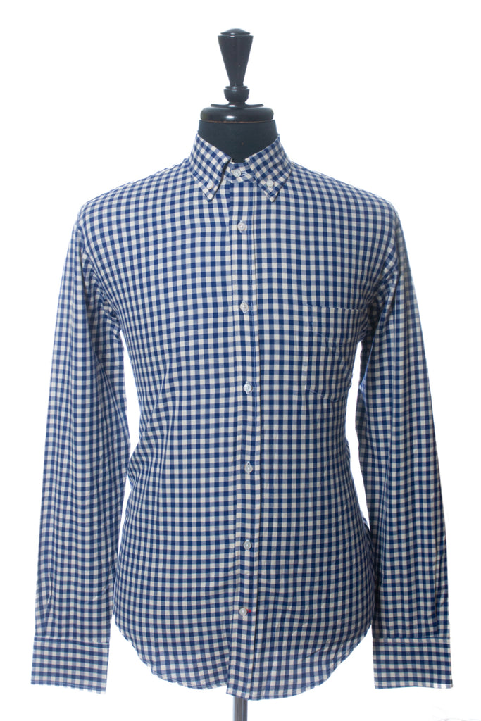 Gustin Navy Blue Gingham Check Button Down Shirt