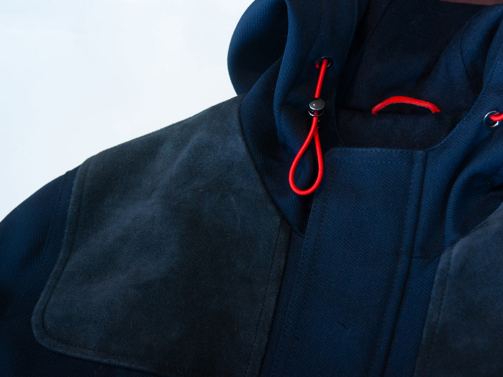 Isaia Napoli Navy Blue Suede Accented Hooded Jacket