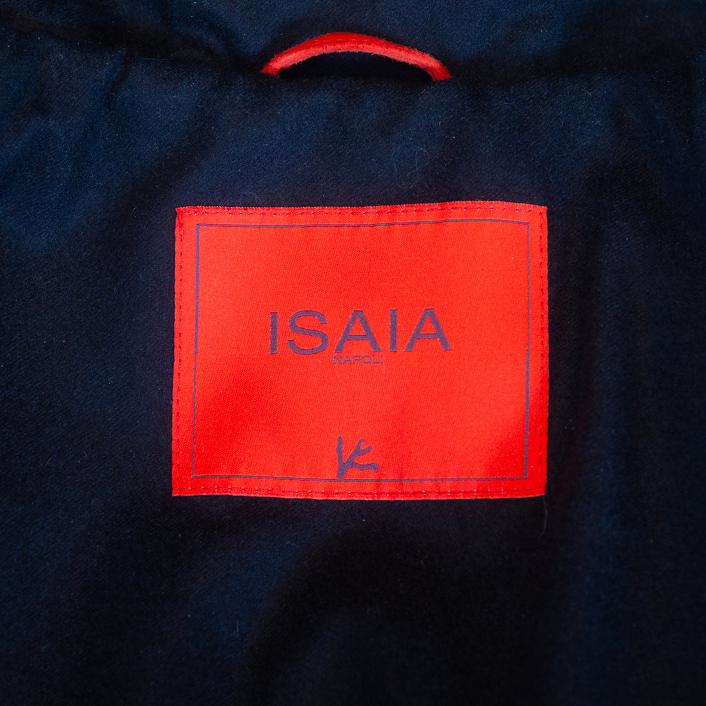 Isaia Napoli Navy Blue Suede Accented Hooded Jacket