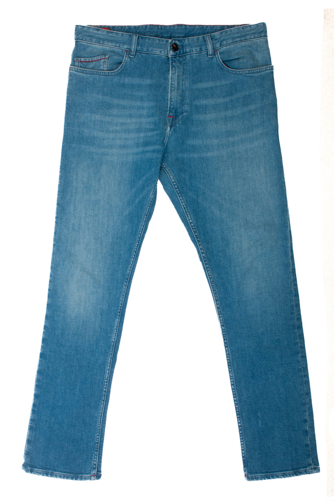 Isaia Washed Blue Stretch Cotton Jeans
