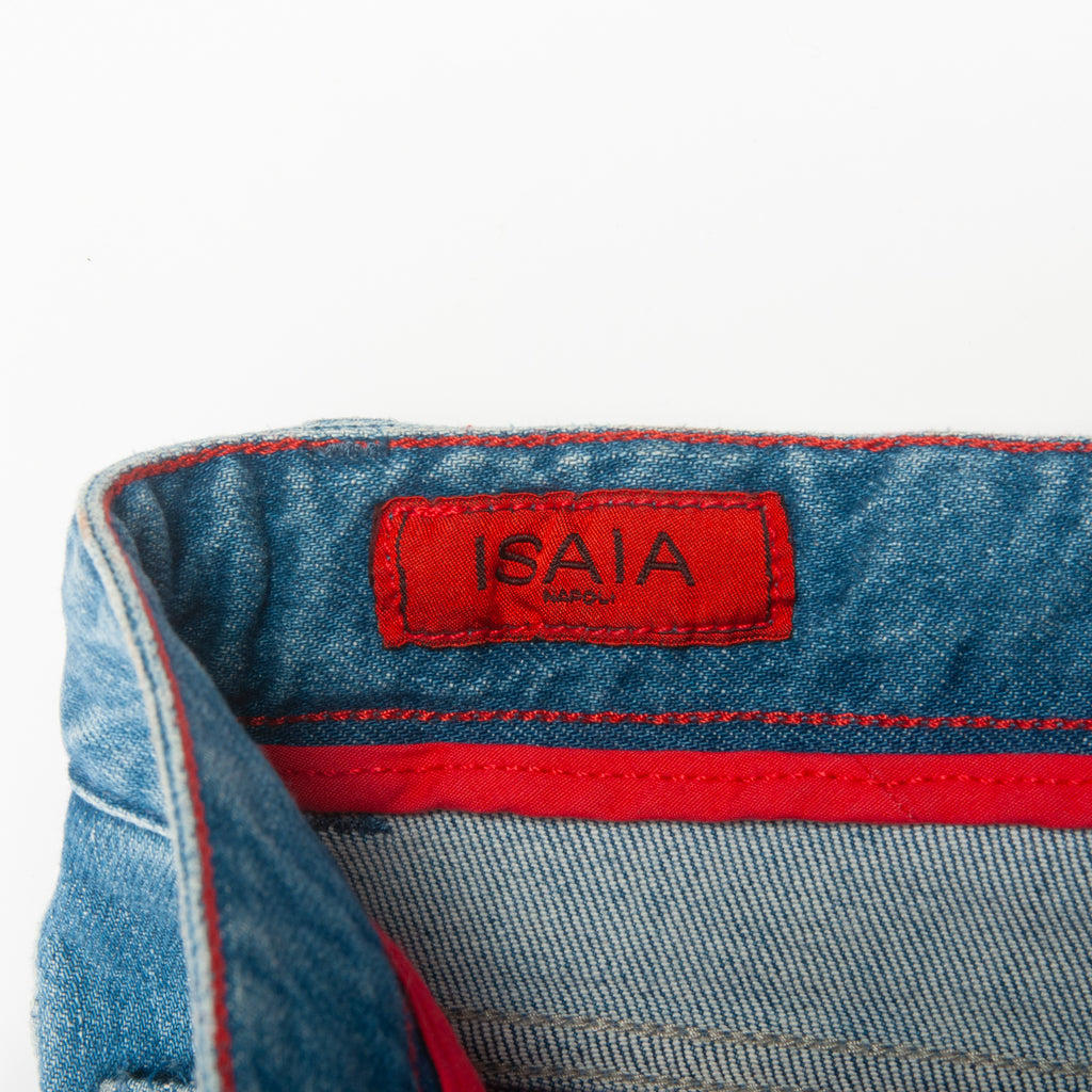 Isaia Washed Blue Stretch Cotton Jeans