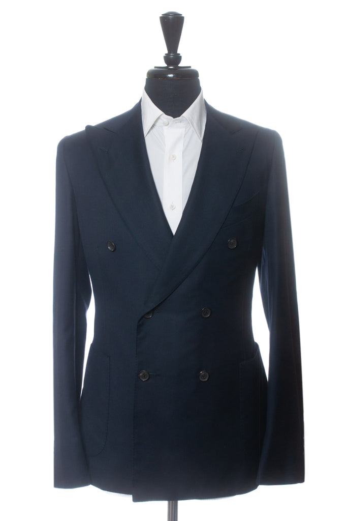 Isaia Navy Blue 15.5 Microns Aquaspider Wool Double Breasted Suit