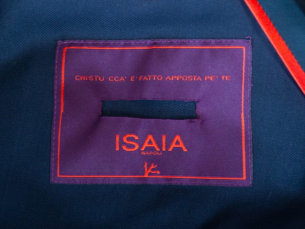 Isaia Navy Blue 15.5 Microns Aquaspider Wool Double Breasted Suit