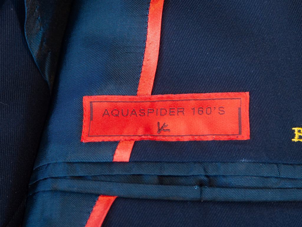 Isaia Navy Blue 15.5 Microns Aquaspider Wool Double Breasted Suit