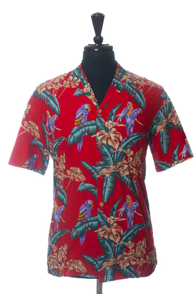 Paradise Found Vintage Red Palm Print Short Sleeve Shirt