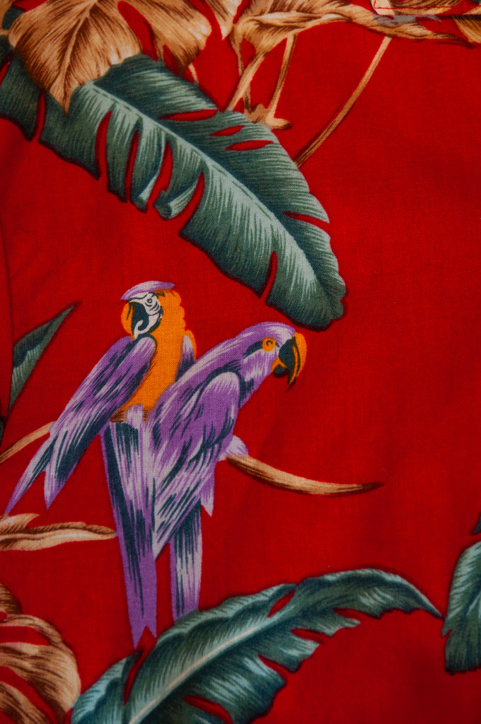 Paradise Found Vintage Red Palm Print Short Sleeve Shirt