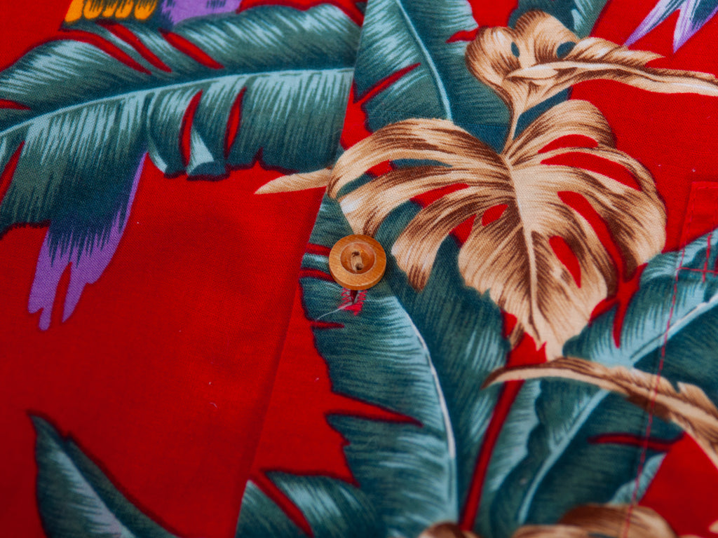 Paradise Found Vintage Red Palm Print Short Sleeve Shirt