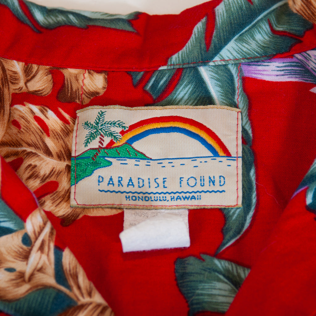 Paradise Found Vintage Red Palm Print Short Sleeve Shirt