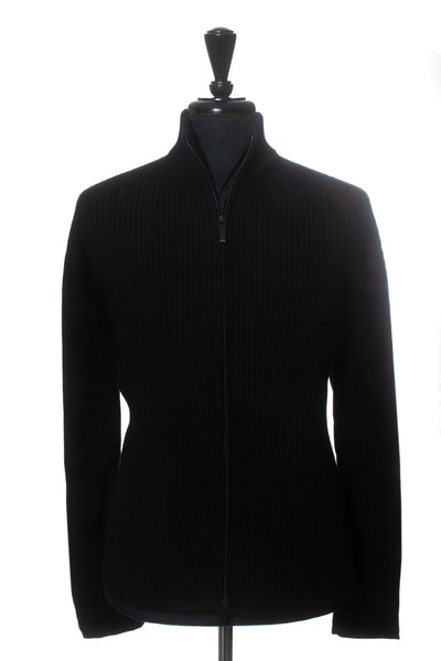 Patrick Assaraf Black Heavy Merino Full Zip Cardigan Sweater