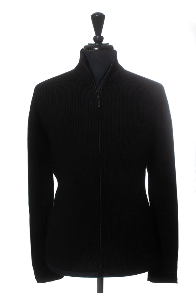Patrick Assaraf Black Heavy Merino Full Zip Cardigan Sweater