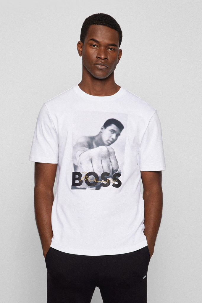 Hugo Boss White Mohammed Ali Print T-Goat T-Shirt