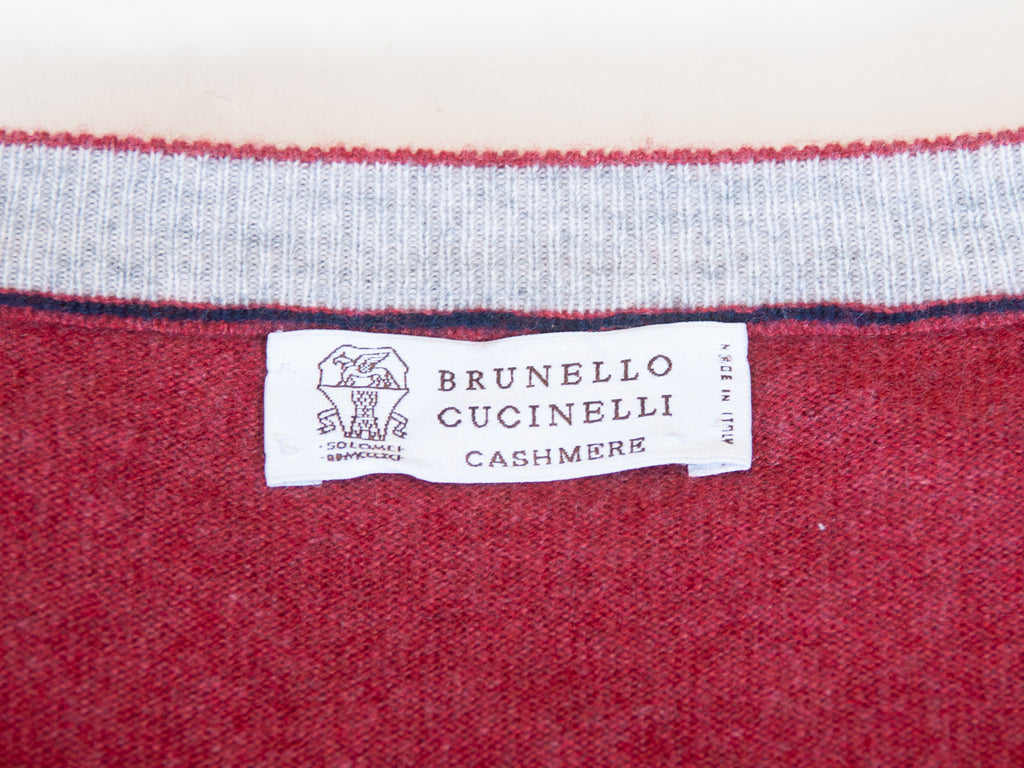 Brunello Cucinelli Raspberry Red Pure Cashmere Crew Neck Sweater