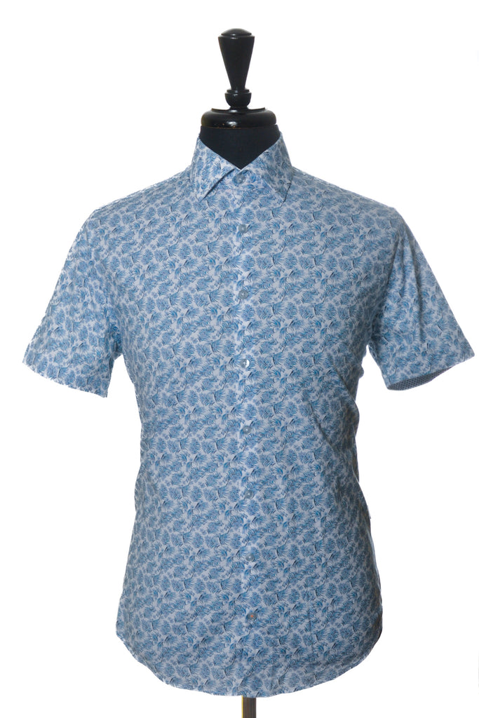 Stone Rose Blue Floral Print Short Sleeve Shirt