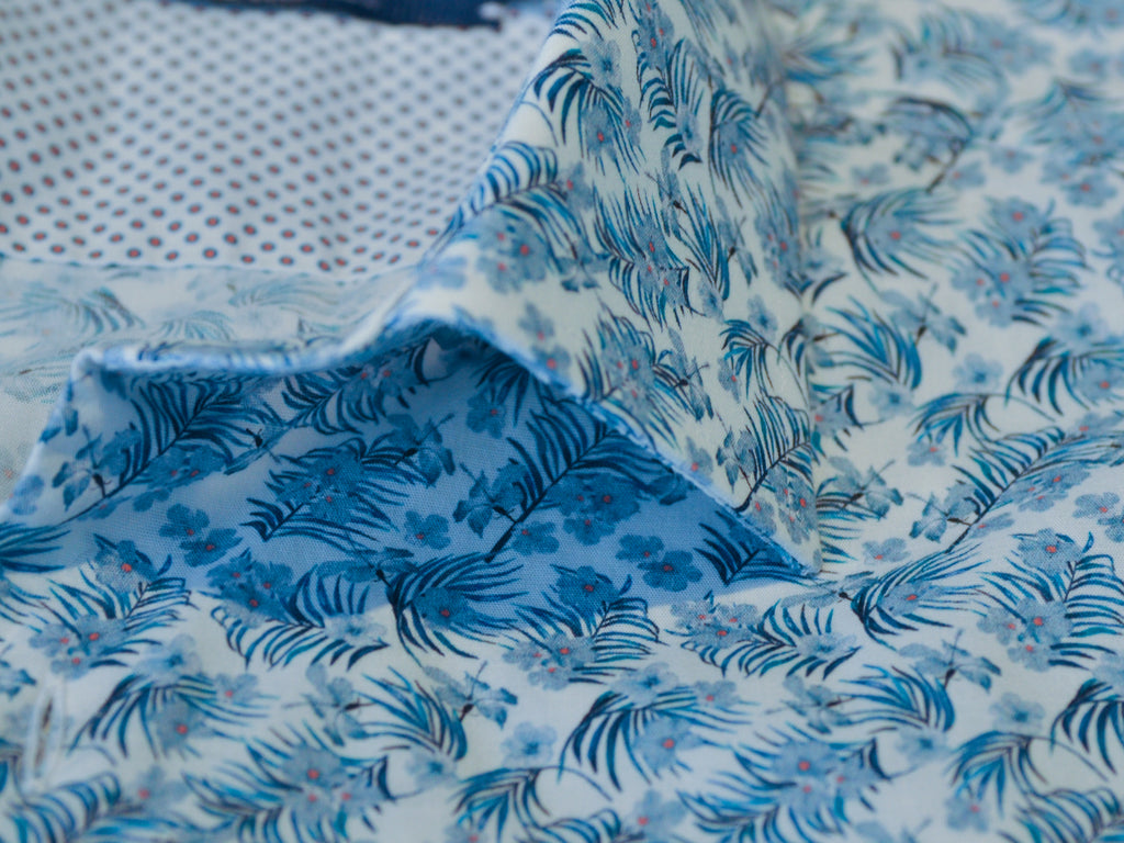 Stone Rose Blue Floral Print Short Sleeve Shirt