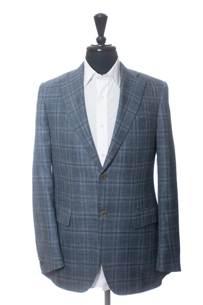 Canali Slate Grey Check Wool Silk Linen Blazer
