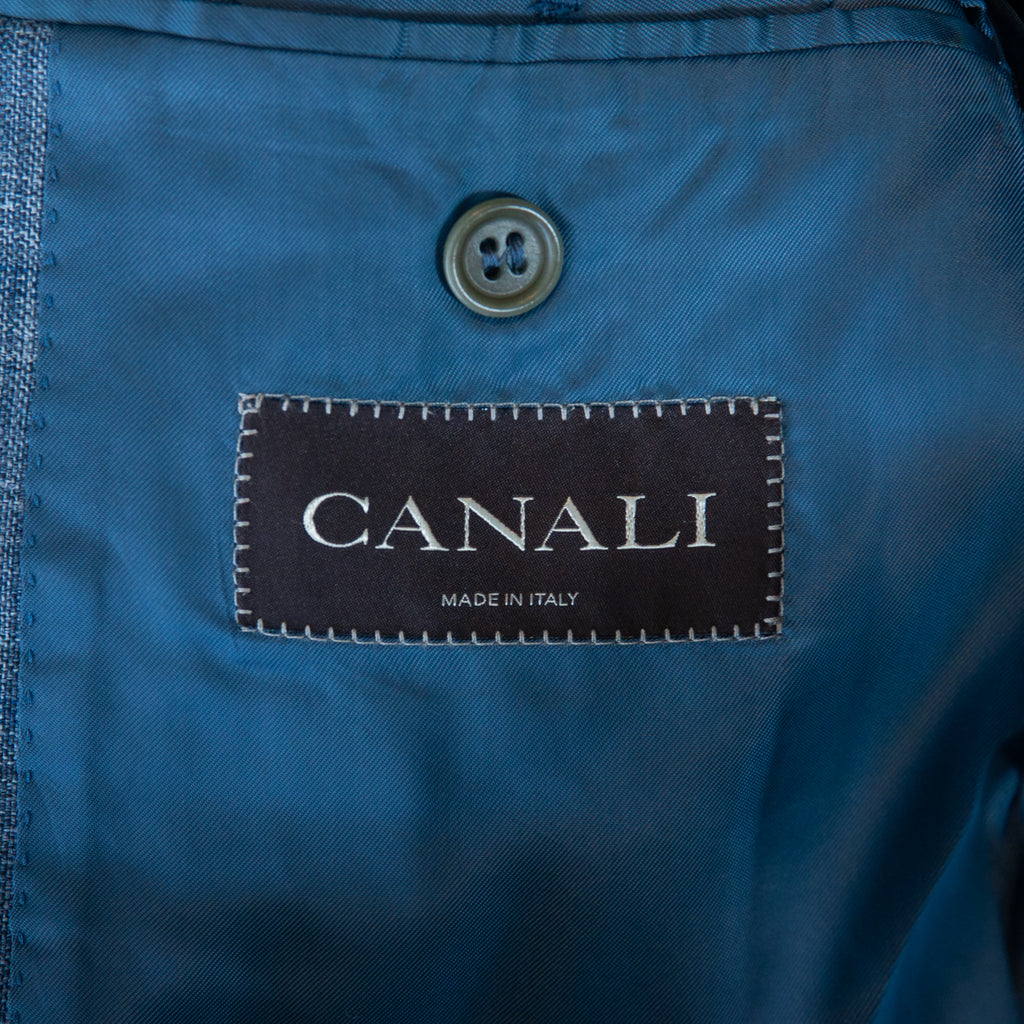 Canali Slate Grey Check Wool Silk Linen Blazer