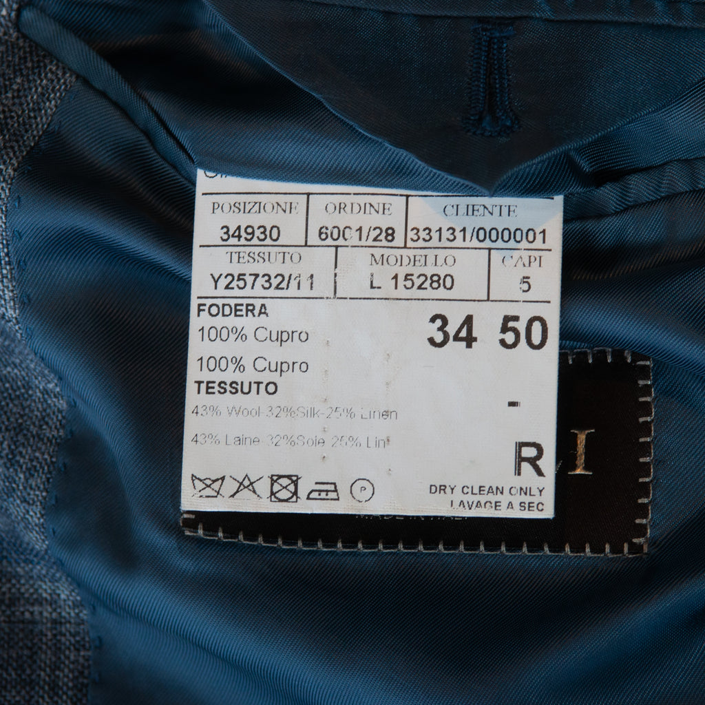 Canali Slate Grey Check Wool Silk Linen Blazer