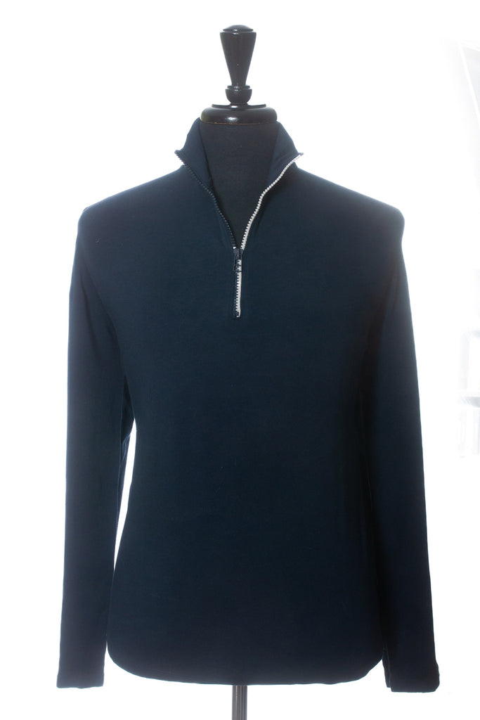 Patrick Assaraf Navy Blue Pima Cotton Quarter Zip