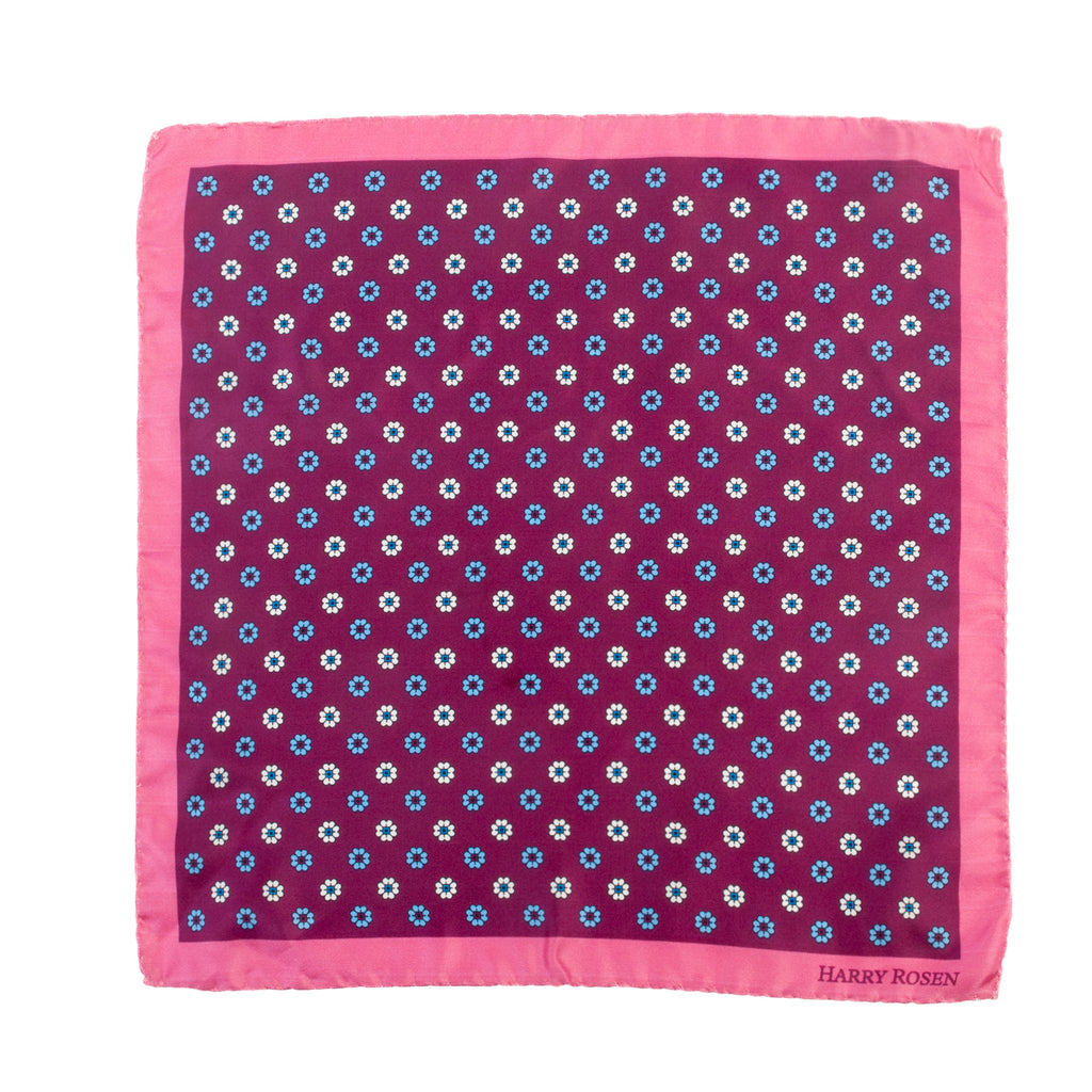 Harry Rosen Pink and Burgundy Floral Pocket Square