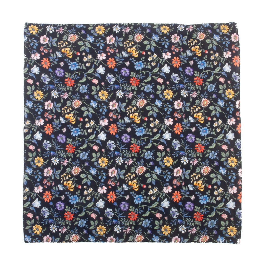 Paul Smith Black Floral Print Cotton Pocket Square
