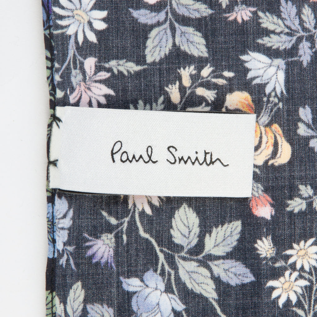 Paul Smith Black Floral Print Cotton Pocket Square