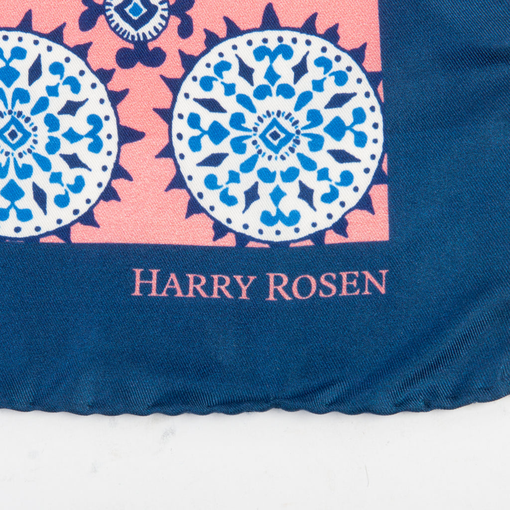 Harry Rosen Pink on Navy Blue Geo Print Pocket Square