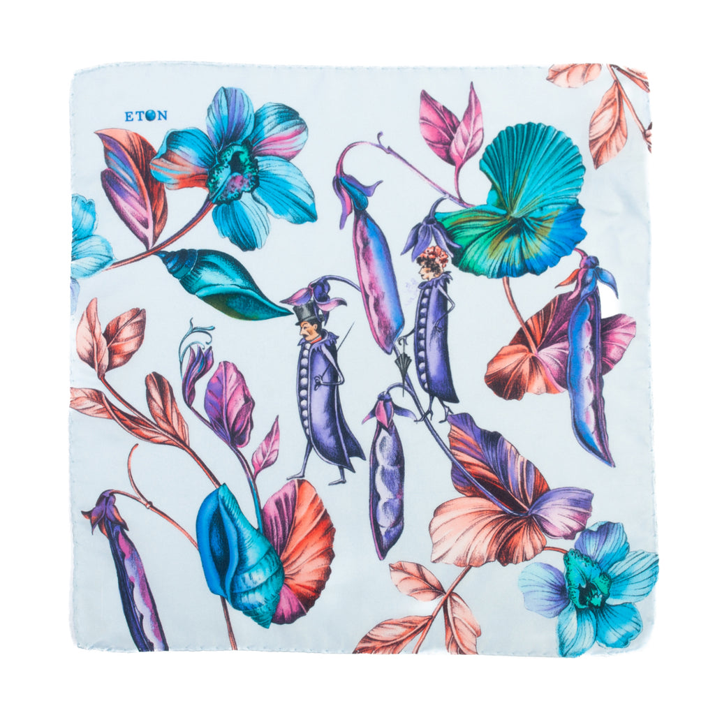 Eton Light Blue Floral Print Pocket Square