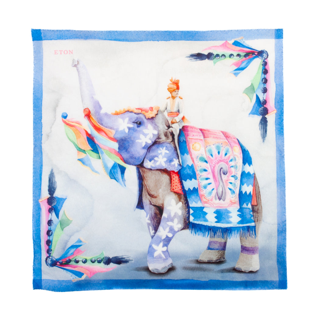 Eton Light Blue Indian Elephant Print Pocket Square