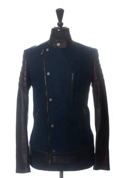Kent and Curwen Wool and Leather Slim Fit Motorcycle Jacket
